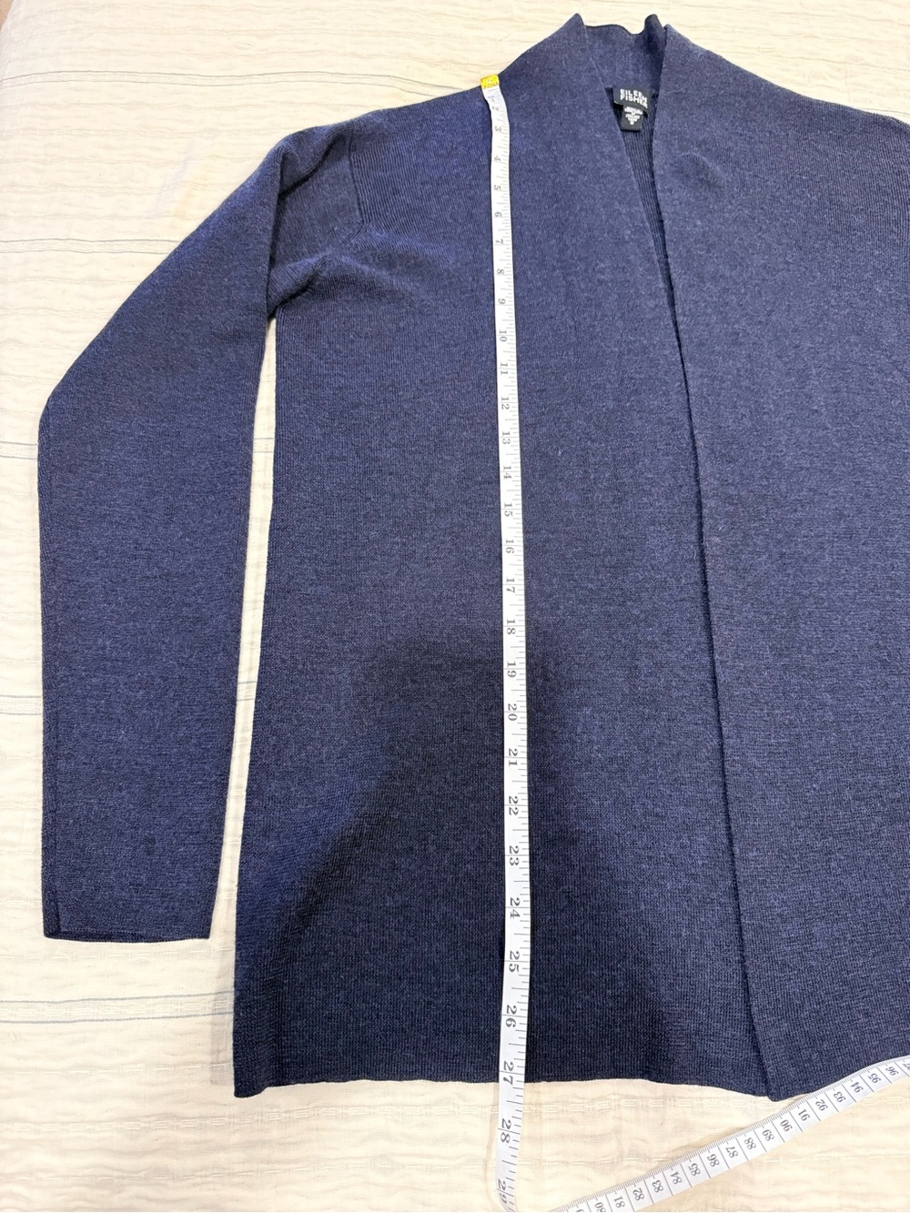 Eileen Fisher Navy Open-Front Long Merino Wool Cardigan - Picture 12 of 15